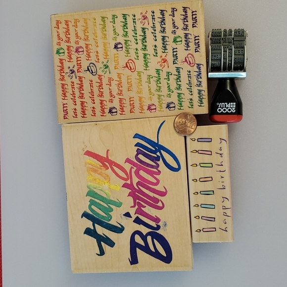 Rubber Stamps 2 full card size Happy Birthday candle design date year stamp - Picture 8 of 12